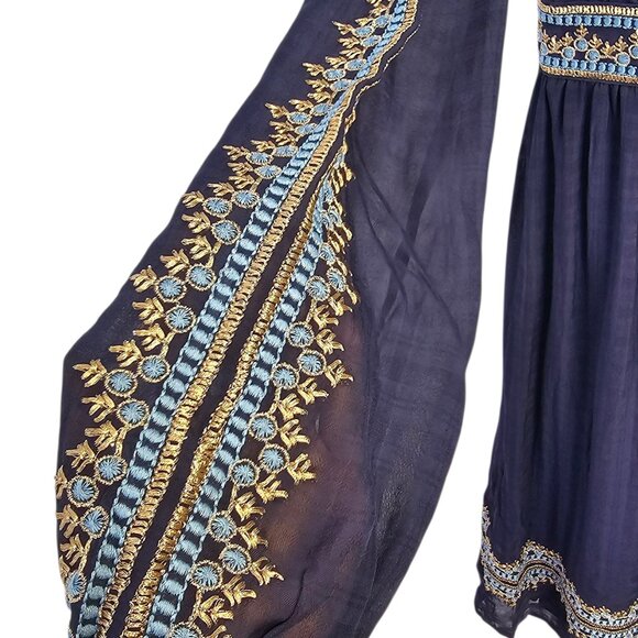 Boden Embroidered V-Neck Midi Dress, Navy, Long Sleeve, Feminine, Size 2 - Picture 4 of 10